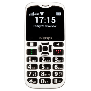 Front view of the MiniVision2+ cell phone with its large buttons and high-contrast screen. The display shows that the time is 17:15 on Friday, November 20.
